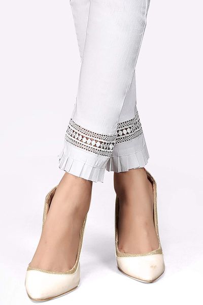 Comfort Wear Women Cotton Lycra Regular Fit Solid Lace Pants, Trousers, zalar Pants for Women, Girls (Pack of 1)white