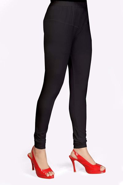 Comfort Wear Solid Regular Fit Chudidar Leggings for Girls & Women's | 4 Way Stretchable Leggings (Pack of 1)black