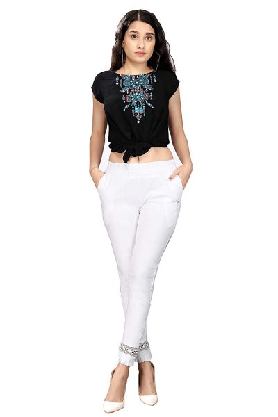 Comfort Wear Women Cotton Lycra Regular Fit Solid Lace Pants, Trousers, zalar Pants for Women, Girls (Pack of 1)white