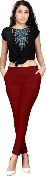 Comfort Wear Women Cotton Lycra Regular Fit Solid Lace Pants, Trousers, zalar Pants for Women, Girls (Pack of 1)maroon