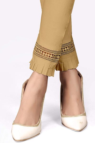 Comfort Wear Women Cotton Lycra Regular Fit Solid Lace Pants, Trousers, zalar Pants for Women, Girls (Pack of 1)baige