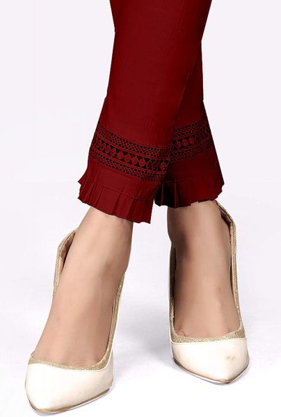 Comfort Wear Women Cotton Lycra Regular Fit Solid Lace Pants, Trousers, zalar Pants for Women, Girls (Pack of 1)maroon