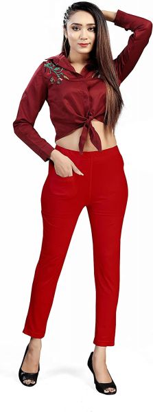 Comfort Wear Women's Regular fit Solid Kurti Pants with One Front Pocket (Pack of 1)red
