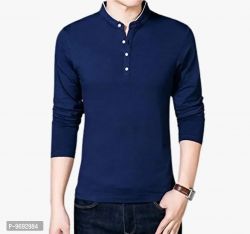 Mens Trendy Solid Cotton Mandarin Tees
