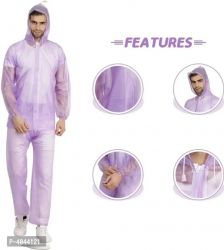NHR Unisex Transparent PVC 100% Waterproof Raincoat, Rainwear for Men and Women- Free Size (Purple)