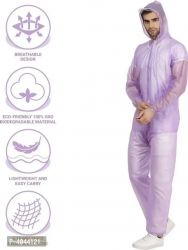 NHR Unisex Transparent PVC 100% Waterproof Raincoat, Rainwear for Men and Women- Free Size (Purple)