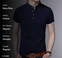 Mens Trendy Solid Cotton Mandarin tshirts