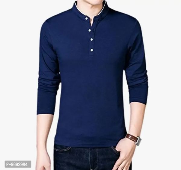 Mens Trendy Solid Cotton Mandarin Tees