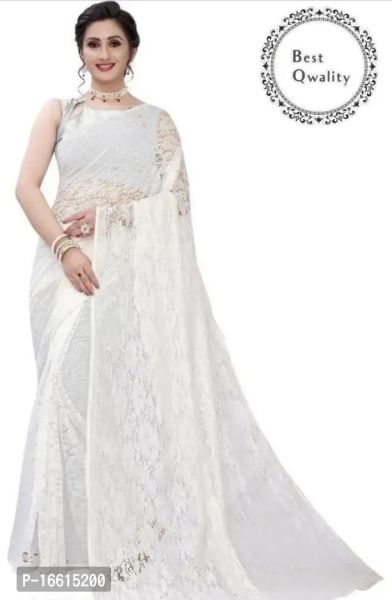 Stylish White Saree with Blouse piece For Women