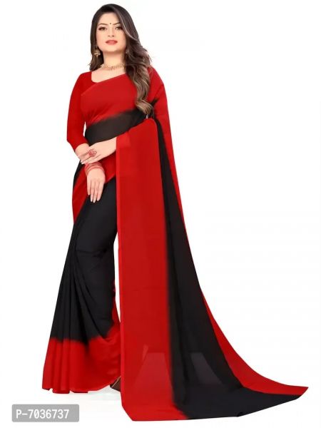 Authentic Black Georgette Saree with Blouse piece For Women