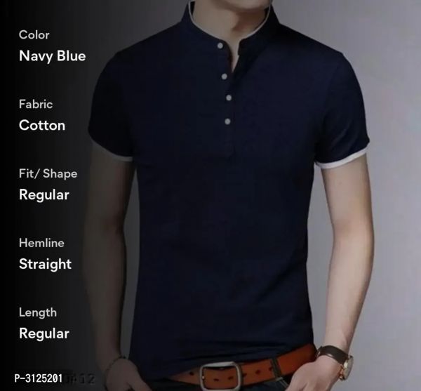 Mens Trendy Solid Cotton Mandarin tshirts