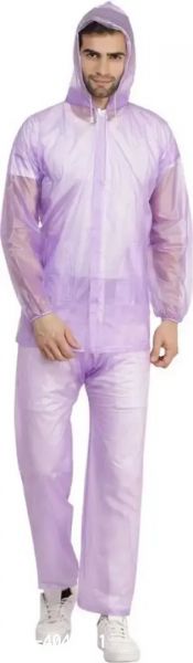 NHR Unisex Transparent PVC 100% Waterproof Raincoat, Rainwear for Men and Women- Free Size (Purple)