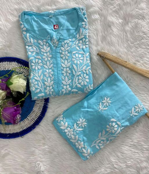 CHIKANKARI KURTI WITH PALAZZO SET