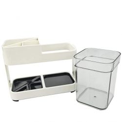 Cup Toothbrush Toothpaste Stand Holder Bathroom Storage Organizer,Plastic