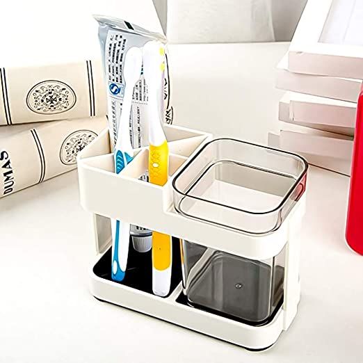Cup Toothbrush Toothpaste Stand Holder Bathroom Storage Organizer,Plastic