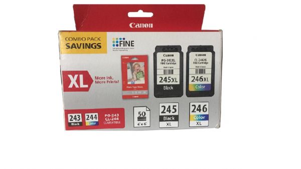 Canon PG-243/245XL CL-244/246XL Ink and 50 Photo Paper 4”x6” Glossy Combo Pack