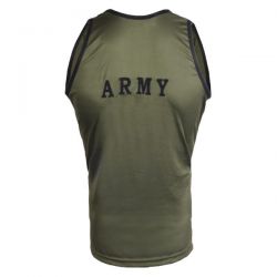Sando Sleeveless T-Shirt Dark Green With Black Indian Army Print