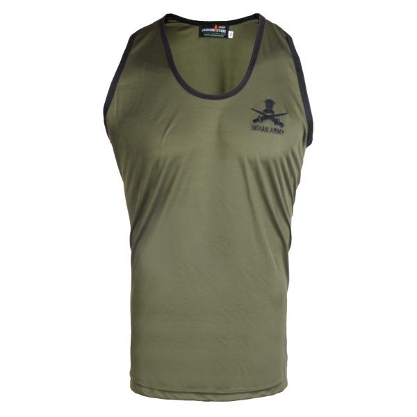 Sando Sleeveless T-Shirt Dark Green With Black Indian Army Print