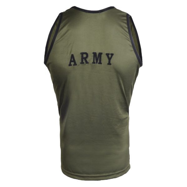 Sando Sleeveless T-Shirt Dark Green With Black Indian Army Print