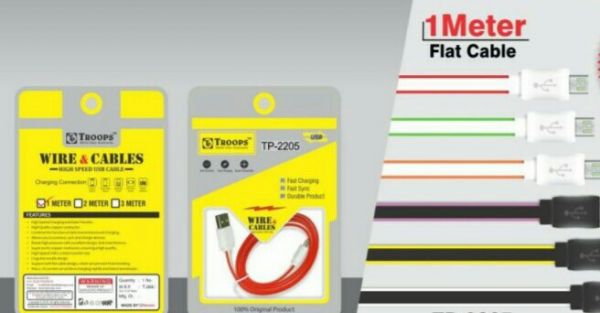 Rs 35 Per Pcs (Set of 5 Pcs) Troops Flat Charging Cable With 6 Month Warranty