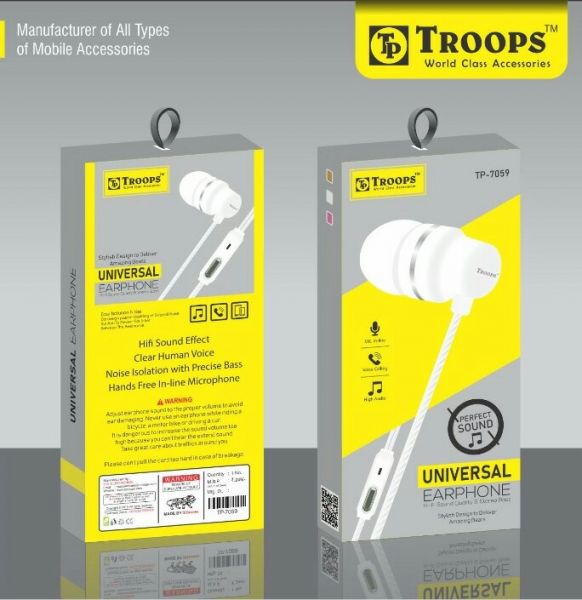 Rs 65 Pcs (Set of 6 Pcs) Troops 7059 Universal Earphone 