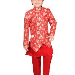 Red sherwani with dhoti pants