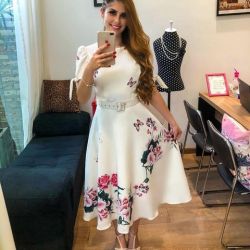 Women's Imported Fabric Printed Mid-Length Dress