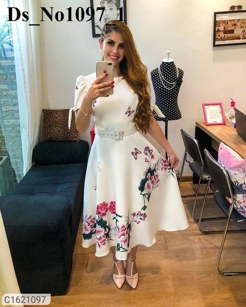 Women's Imported Fabric Printed Mid-Length Dress