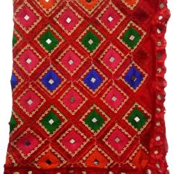 Red Embroidered Dupatta with Mirror Work