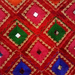 Red Embroidered Dupatta with Mirror Work