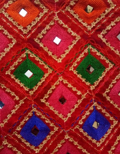 Red Embroidered Dupatta with Mirror Work