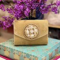 Stone Work Velvet Clutch