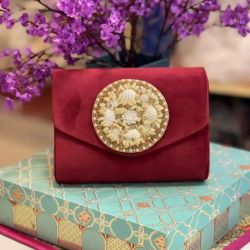 Stone Work Velvet Clutch