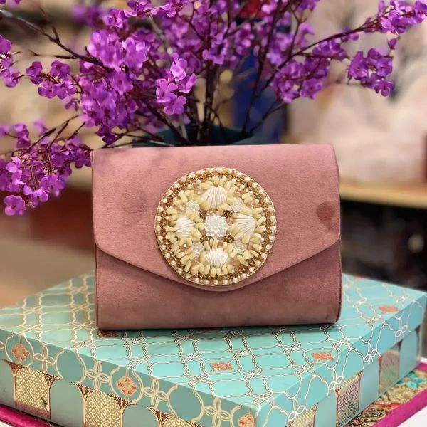 Stone Work Velvet Clutch