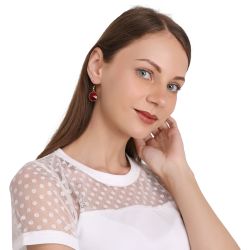 Red Stone Hoop Earrings