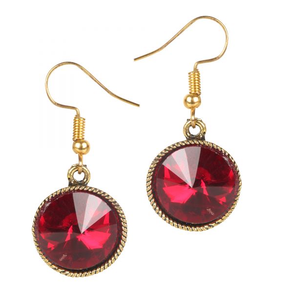 Red Stone Hoop Earrings