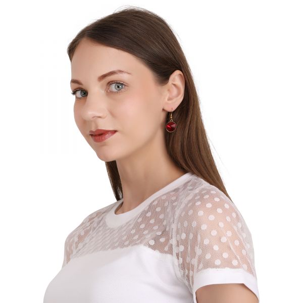 Red Stone Hoop Earrings