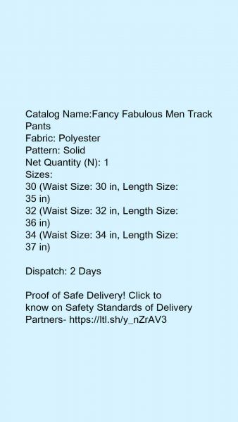 FNF Black Solid Ankle Length Slim Fit Men's Track Pant Name: FNF Black Solid Ankle Length Slim Fit Men's Track Pant Fabric: Polyester Pattern: Solid Net Quantity (N): 1 Sizes:  30 (Waist Size: 30 in, Length Size: 35 in)  32 (Waist Size: 32 in, Length Size: 36 in)  34 (Wn) 