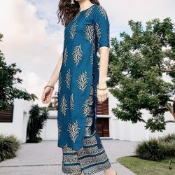 Blue Rayon A-Line Kurta & Palazzo