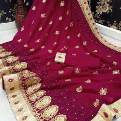 Rasila wine colour embroidery work saree