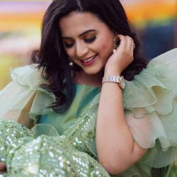 Green Sequence Ruffle Saree For Women