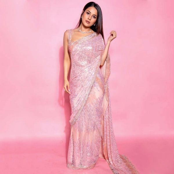 Shehnaaz Gill Party Wear Sequence Work Bollywood Saree