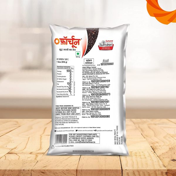 Fortune Premium Kachi Ghani Pure Mustard Oil, 1 tr Pouch