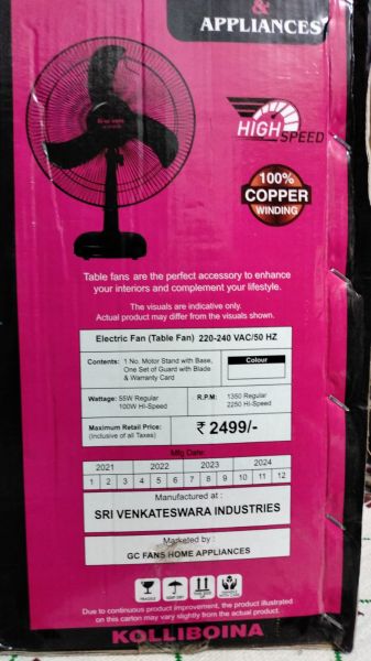 GC FANS AND APPLIANCES  1YEAR WARRANTY ONLY ON MOTER 400MM SWEEP HIGH SPEED 100% COPPER WINDING 