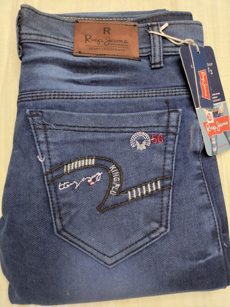 Slim Fit Men's Navy Blue Light Shade Stretchable Jogger Denim Jeans  Size _28