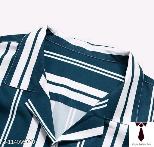Catalog Name:*Fancy Fashionista Men Shirts* Fabric: Lycra Sleeve Length: Short Sleeves Pattern: Striped Net Quantity (N): 1 Sizes: M (Chest Size: 38 in, Length Size: 27 in)  L (Chest Size: 40 in, Length Size: 27.5 in)  XL (Chest Size: 42 in, Length Size: 28 in)   