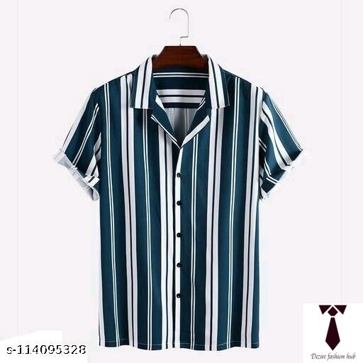 Catalog Name:*Fancy Fashionista Men Shirts* Fabric: Lycra Sleeve Length: Short Sleeves Pattern: Striped Net Quantity (N): 1 Sizes: M (Chest Size: 38 in, Length Size: 27 in)  L (Chest Size: 40 in, Length Size: 27.5 in)  XL (Chest Size: 42 in, Length Size: 28 in)   