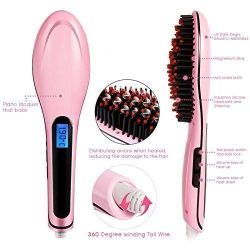 Hair Electric Comb Brush 3 in 1 Ceramic Fast Hair Straightener For Women's Hair Straightening Brush with LCD Screen, Temperature Control Display,Hair Straightener For Women (Pink)