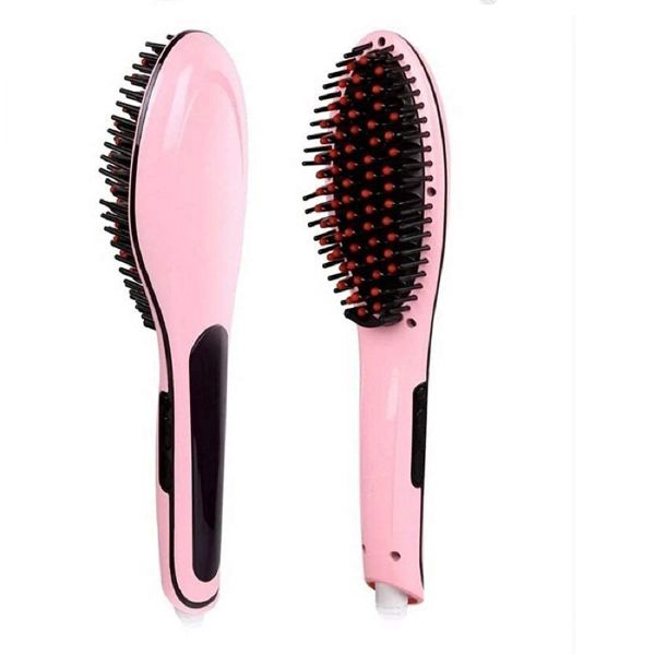 Hair Electric Comb Brush 3 in 1 Ceramic Fast Hair Straightener For Women's Hair Straightening Brush with LCD Screen, Temperature Control Display,Hair Straightener For Women (Pink)
