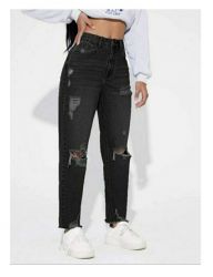 Now Black Colour ladies jeans  High Waist wishker wash mom fit denim 